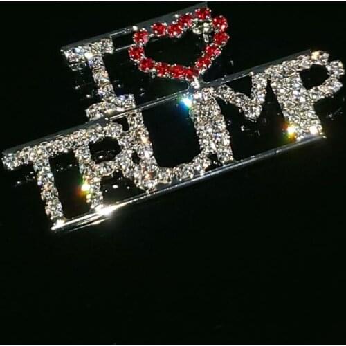 Handmade Saying Word Brooch Jewelry "I Love Trump" Lapel Pin Blingbling Rhinestone Word Brooch Accessories Unique Souvenir Gift
