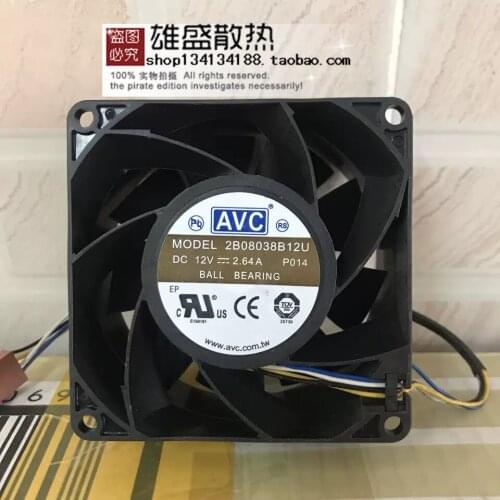 For AVC 2B08038B12U 8038 12V 2.64A Four-Wire Temperature Control Speed Regulating Fan Max Airflow Rate Fan