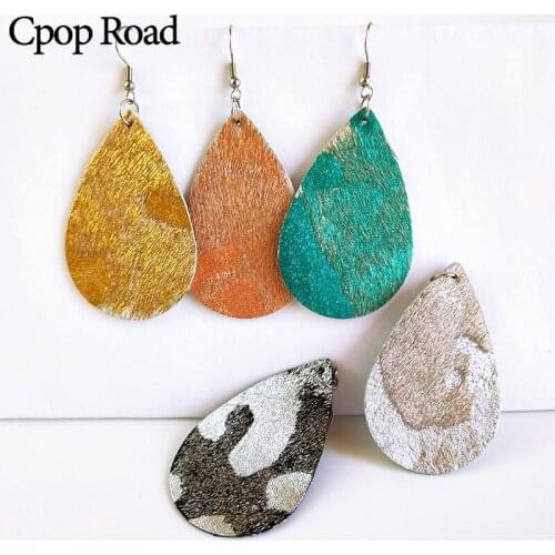Cpop 5 Patterns Vintage Genuine Leather Earrings Water Drop Pendant Plush Earring Fashion Women Personality Jewelry Accessories