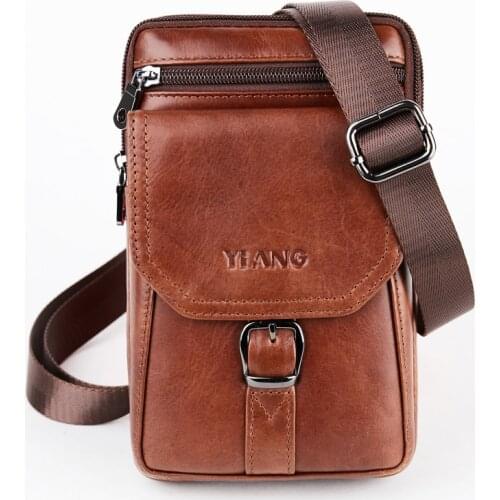 Oil Wax Cowhide Men Business Waist Pack Bags Hip Bum Purse Fashion Genuine Leather Small Cross Body Fanny Messenger Shoulder Bag