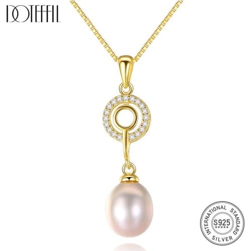 DOTEFFIL Wholesale 925 Silver Chain AAA Zircon Pearl Necklace Pendant Natural Freshwater Pearl Jewelry Link Women Party Gift