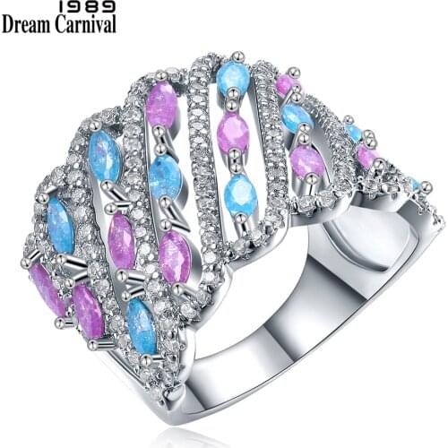 DreamCarnival 1989 Fancy Jewelry Candy Light Blue and Pink Mix Colors Glitter Zircon Cute Anillo Party Rings for Women SJ30053R
