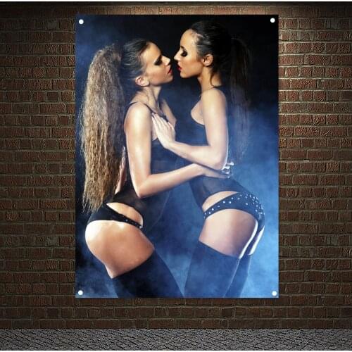Two Young Sexy Striptease Dancer Poster Wall Hanging Sensual Nude Art Banners Flags Wall Stickers Canvas Painting Tapestry Mural