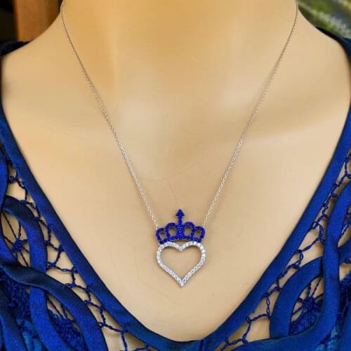 King Heart 925 Sterling Silver Necklace Women Girls Gift Jewelry Accessories Fashion Handmade Elegant Chain