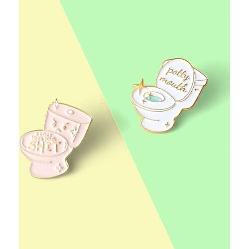 Creative Fun Cute Toilet Enamel Brooch Smile Letter Pink Toilet Alloy Pins Badge Clothes Accessories Woman Jewelry Gift For Kid