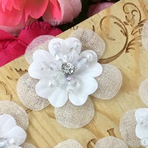 30 Pieces Beautiful Rhinestone Bead Lace DIY Trim 3D Flower Wedding Dress Bridal Lace Fabric Sewing Accessory Lace Applique