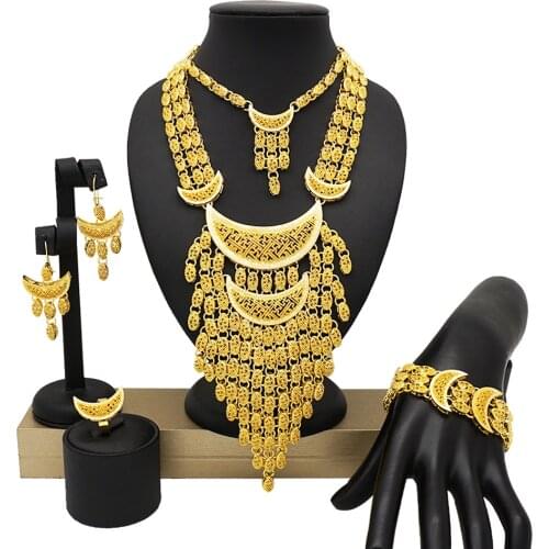 Mirafeel Dubai Jewelry Sets Big Necklace Classic moon Shape African Women Wedding Jewelry Sets for Bride
