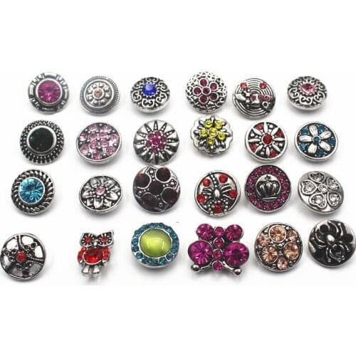 Mix 12pcs/lot Many Styles Rhinestone Elephant 12mm Snap Buttons Fit Snap Bracelets For Women Snap DIY Jewelry