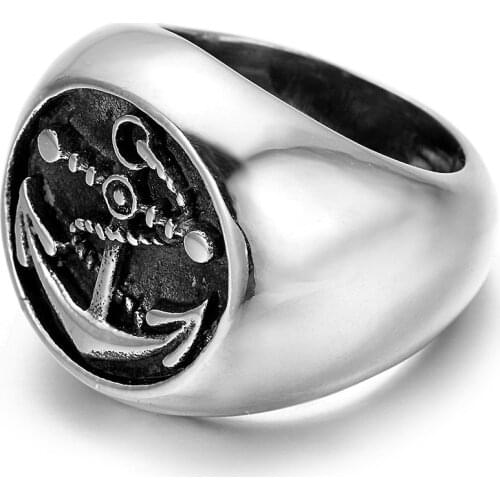 Mens Silver color Navy Anchor Nautical Sailor 316L Stainless Steel Biker Ring