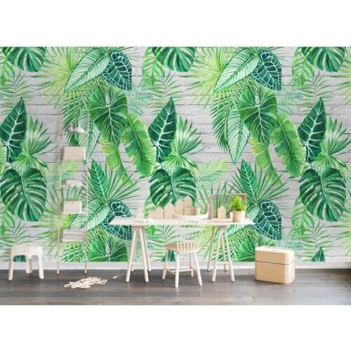 Custom mural on the wall photo wallpaper 3d Tropical plant green leaves brick wall home decor Wallpaper for walls in rolls