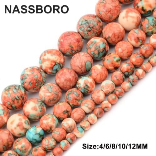 Natural Orange Rainbow Stones Round Spacer Loose Beads For Necklace Bracelet Charms Handmade Jewelry Making 4-12MM NASSBORO