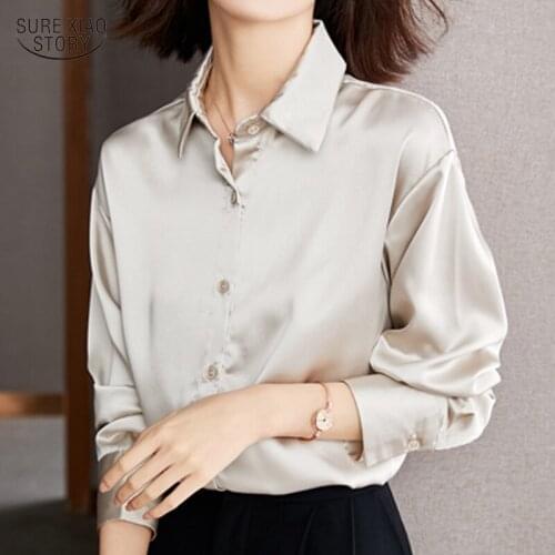 Autumn 2021 French Long-sleeve Tops Women Elegant Comfort Silk Shirt Women Wild Chic Ladies Shirt Thin Casual Blouse Blusa 16208