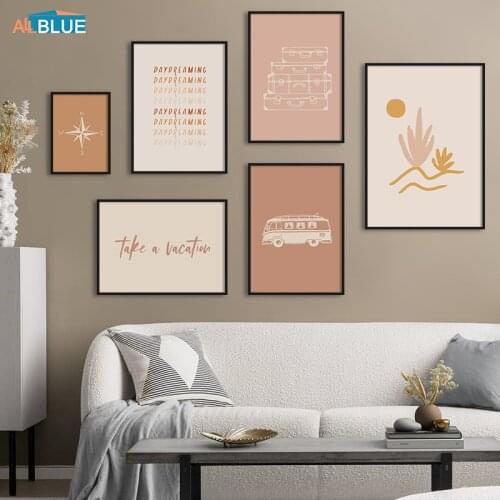 Holiday Travel Letter Quotes Poster Abstract Boho Bus Print Wall Art Pictures Canvas Painting Nordic Home Decoration Living Room