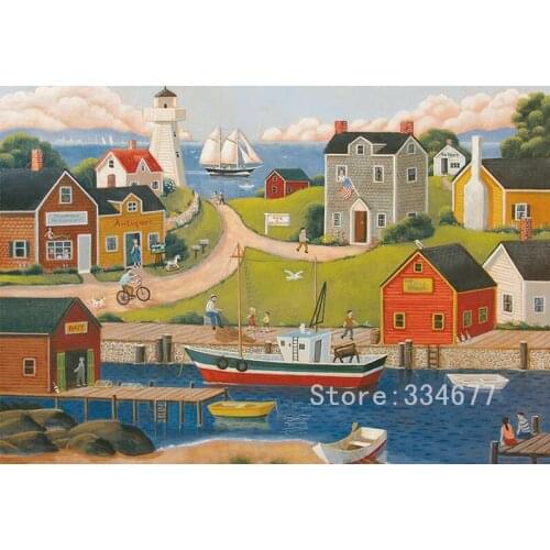 Seaside town scenery Cross Stitch Kits Counted Needlework Embroidery Crafts 14ct Unprinted DIY Arts Handmade Home Decor