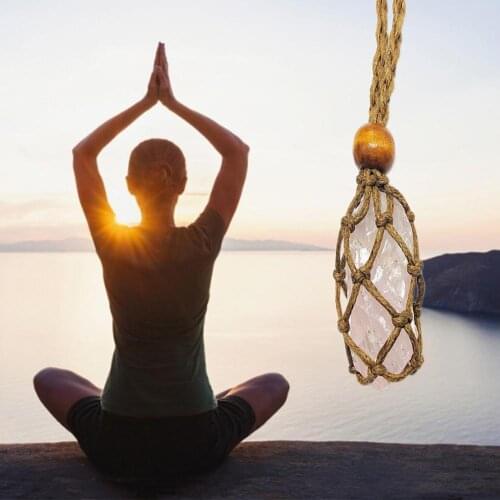 Natural Energy Healing Pink Crystal Pendant Rose Quartz Necklace with Wax Rope Chain Gift for Women Men