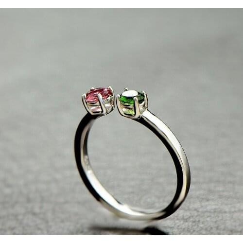 S925 Silver Bay natural green and yellow Tourmaline Ring opening adjustable ladies fashion ring