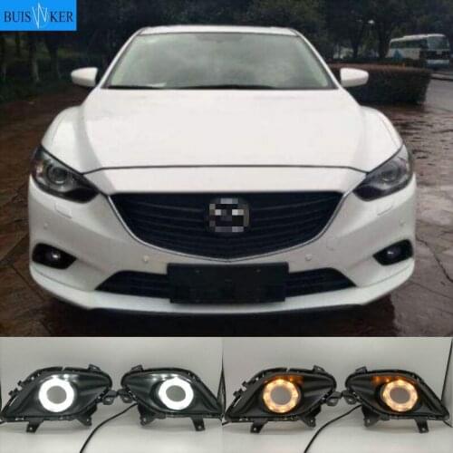 Turning Signal & Dimming style relay 12V LED car DRL daytime running lights with fog lamp hole for Mazda 6 Atenza 2014-2016