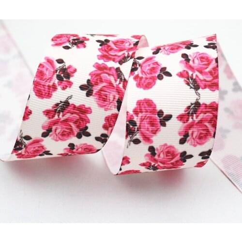 Pink flower printed grosgrain ribbon DIY handmade,Wedding decoration materials 16mm 22mm 25mm 38mm 57mm 75mm