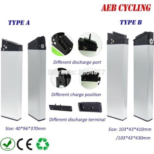 Folding bike battery 36V 10Ah inner tube battery Lithium ion silver case battery for city bike foldable ebike with charger