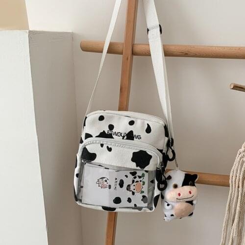 Hot Sale Cow Print Canvas Crossbody Bag For Women 2020 Leisure Original Design Messenger Bag Womens Shoulder Bag Phone Purse