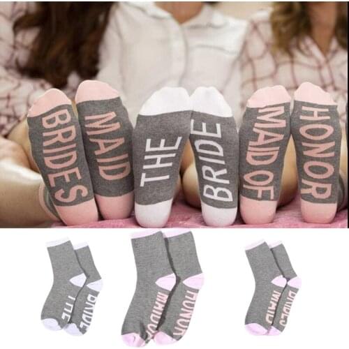 Wedding Socks Team Bride Bridesmaid Maid of Honor Letters Print Funny Novelty Anklet Hosiery Engagement Bachelorette Party Favor