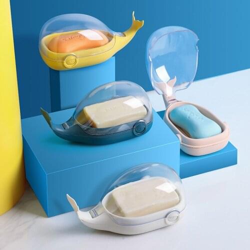 Creative Drain Whale Soap Box Transparent flip cover double layer waterproof soap storage box plastic bathroom soap holder
