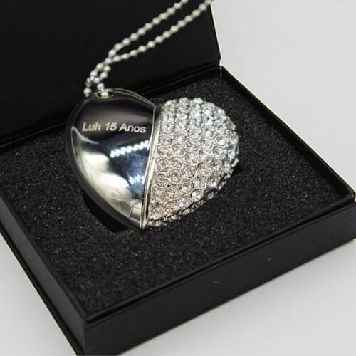 Diamond Heart-shape Jewelry 4GB 8GB 16GB 32GB 64GB usb 2.0 memory flash stick pendrive free logo printing Gifts Box