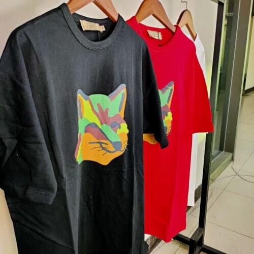 2021 Summer New Color Matching Round Neck Little Fox Short-sleeved T Shirt Women Tops