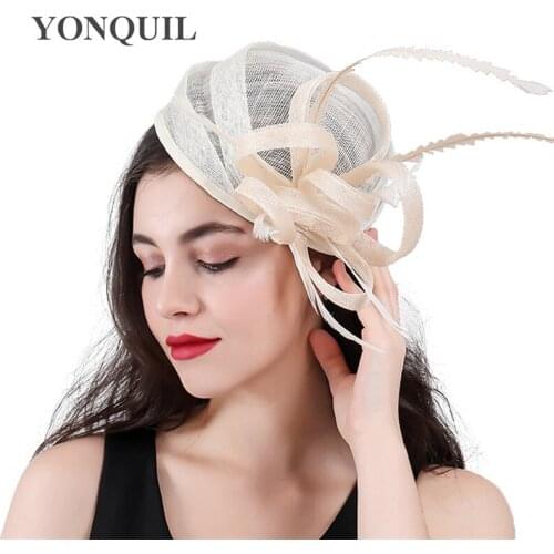 Beige Cocktail Hats Kentucky Derby Crinoline Fascinator Headwear High Quality Nice Colorful Mesh Wedding Hair Accessories SYF405