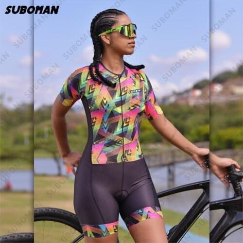 2021 Macaquinho Triathlon Womens Cycling Jumpsuit short Sleeve Bike Skinsuit Ciclismo Mujer Summer MTB suboman Bodysuit Suit