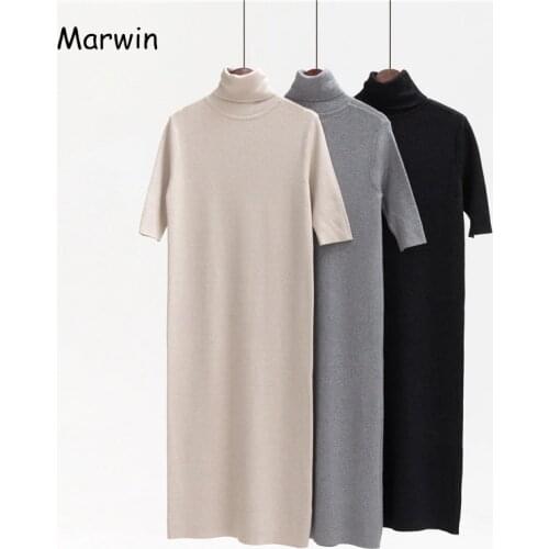 Marwin 2019 New-Coming Long Half Turn-down Collar Knitted Pullovers Solid Primer Shirt Knitted Dress Winter Sweater High Qulaity