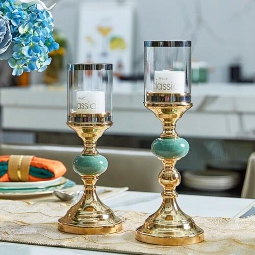 Gold Luxury Glass Candlestick Nordic Ceramic Metal Romantic Candle Holder Swieczniki Krysztalowe Wedding Table Decoration MM60ZT
