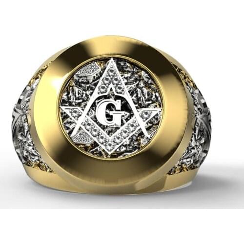 10pcs/lot Stainless Steel Rhinestone Masonic Ring Freemason Symbol G Freemason Titanium Ring Free Mason Rings Mens Jewelry