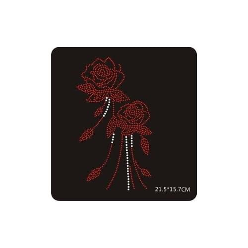 2pc/lot Red rose sticker iron on rhinestone transfer designs hot fix rhinestone transfer motifs patches for sweater