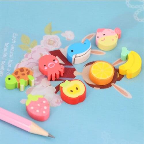 20 pcs/lot Mini Kawaii Cartoon Animal Eraser Cute Creative Fruit Rubber Eraser For Kids Correction R9UA