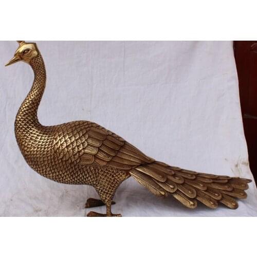 26" Huge Chinese Bronze Auspicious Animal peafowl peacock Bird Phoenix Sculpture