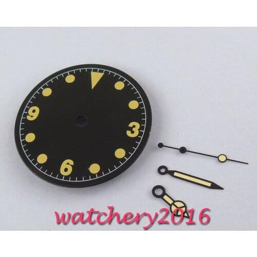 28.5MM Black sterile dial + Watch hands Yellow marks fit Miyota 82 movement