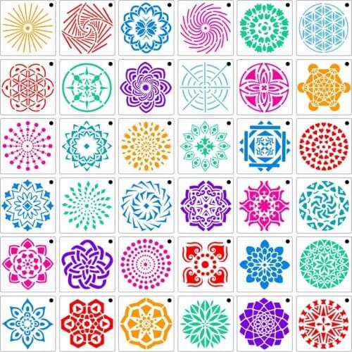 36pcs/set 90*90mm Mandala Painted Template DIY Craft Layering Stencills Spray Print Stone Inkjet Painting Creative Decoration