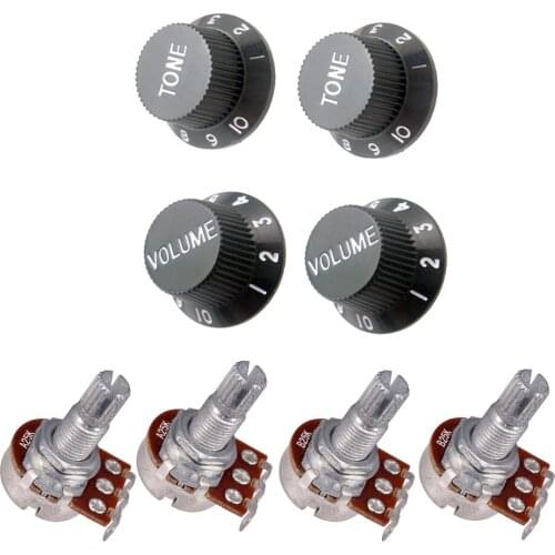 4 Pcs Guitar Potentiometer Audio Pots A25K B25K 18mm Replacement & 4 Pcs Guitar Volume Tone Control Knobs Black
