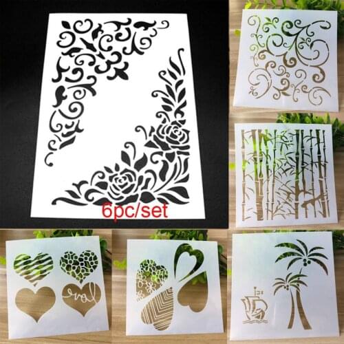 6pc Stencil Bullet Journal Heart Lace DIY Painting Template Plastic Scrapbooking Stamp Embossing Drawing Office School Supplies