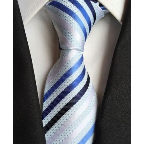 8cm Men Classic Blue Striped Necktie High Quality Woven Ties for Wedding Business