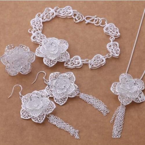 AS375 Hot sterling silver color color Jewelry Sets Bracelet 284 + Necklace 699 + Earring 588 + Ring 372 /aotajgaa avgajmna