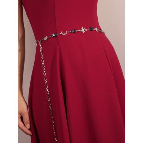 Big Crystal Rhinestone Waist Chain Belt Women Bridal Moon Star Snow Square Holographic Stone Belt Thin Femal Waistband