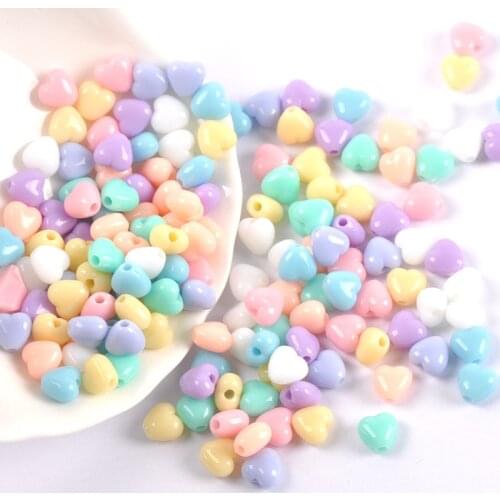 25g（about200/100pcs） Spring Color Two styles heart Acrylic Spacer Beads For Jewelry making Send 1 meter elastic rope YKL0789
