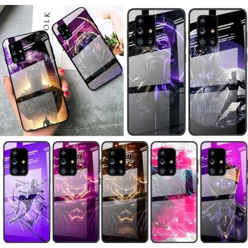 Tempered Glass Cover Fashion Black Panther For Samsung Galaxy A91 A81 A72 A71 A52 A51 A41 A31 A21S A11 A01 Phone Case