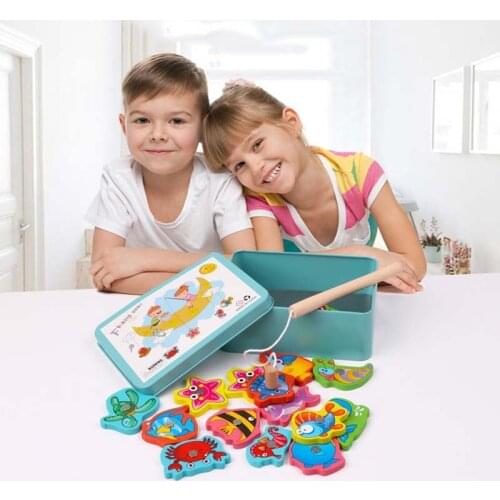 Baby Educational Toys Fish Wooden Magnetic Fishing Toy Set Educational Fishing Toy Fish Game