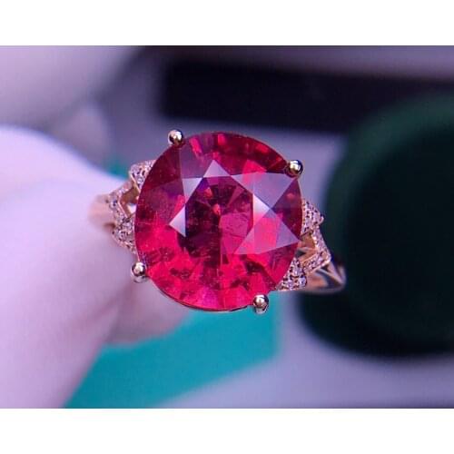 E429 Fine Jewelry Real 18K Rose Gold AU750 100% Natural Red Tourmaline Gemstone 5.1ct Female Rings for Women Fine Ring