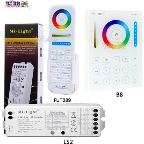 FUT089 8 Zone remote RF dimmer;B8 Wall-mounted Touch Panel;LS2 5IN 1smart led controller for RGB+CCT led strip