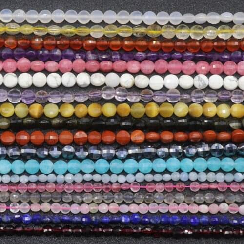 4mm 6mm Natural Semi-precious Faceted Stone Loose Bead Strand Crystal Agate Rose Quartz Bead Flat Round DIY Beads For Neckalce