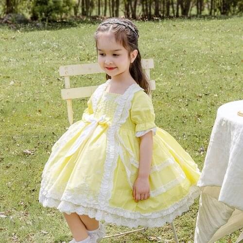 Spanish Baby Clothing Children Birthday Party Easter Eid Princess Ball Gown Lace Bow Print Lolita Dresses For Girl